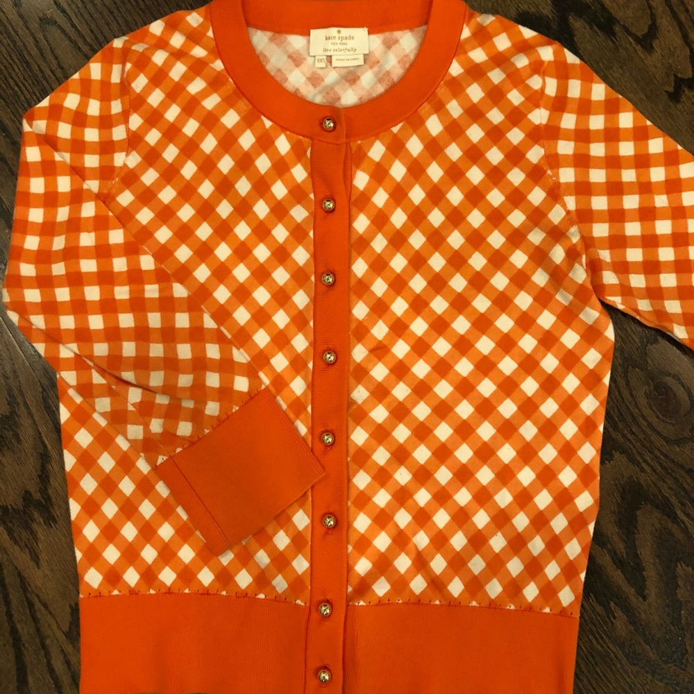 Kate Spade Gingham Gold Button Cardigan